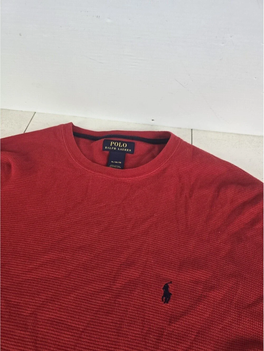 Polo Ralph Lauren Sleepwear Men’s Red Waffle Thermal Navy Polo Size XL EUC